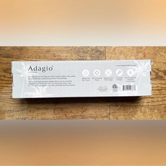 Adagio California Not So Mini Ceramic Flat Iron, Black NEW IN BOX - Picture 2 of 4